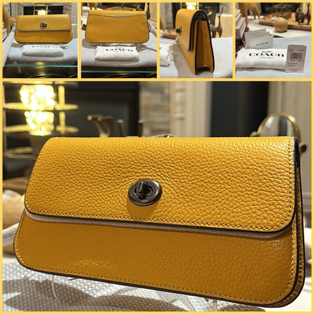 Authentic Coach Originals Turnlock Wristlet in Ochre Refined Pebble Leather, NWT